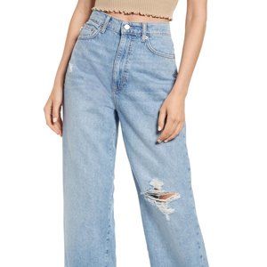 Lovers + Friends Lennon Distressed High Waist Wide Leg Jeans, Size 29 (8)